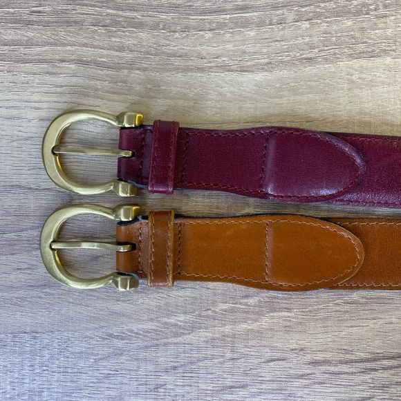 Papagallo Italy LOT of TWO Leather Belts with Gold Buckles Burgundy Camel Small - Picture 7 of 10